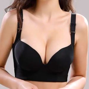 Deep Cup Fashion Women Black Push Up Hidden Underwire Support Lift Seamless Bra